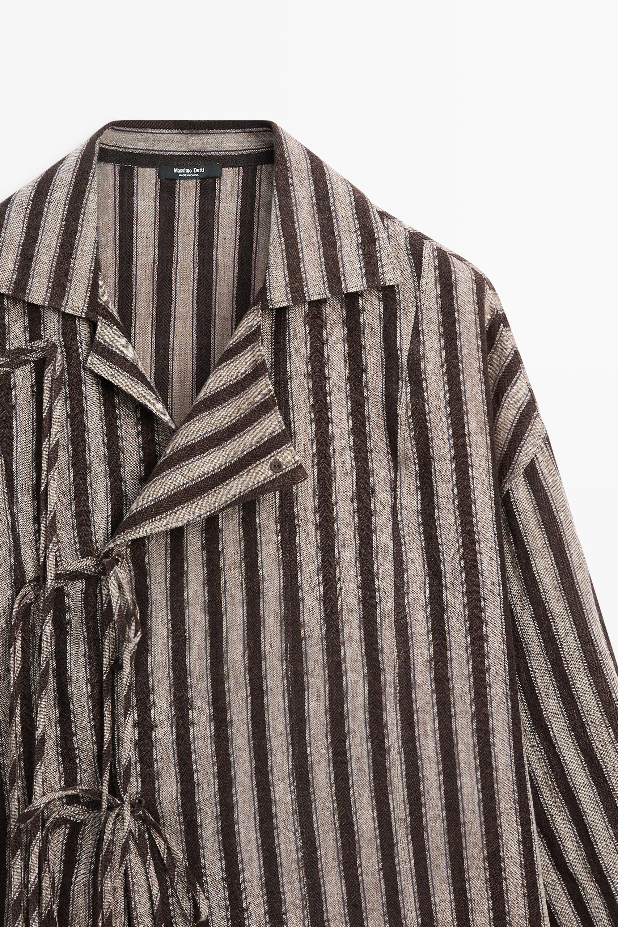 Striped wrap shirt with tie detail